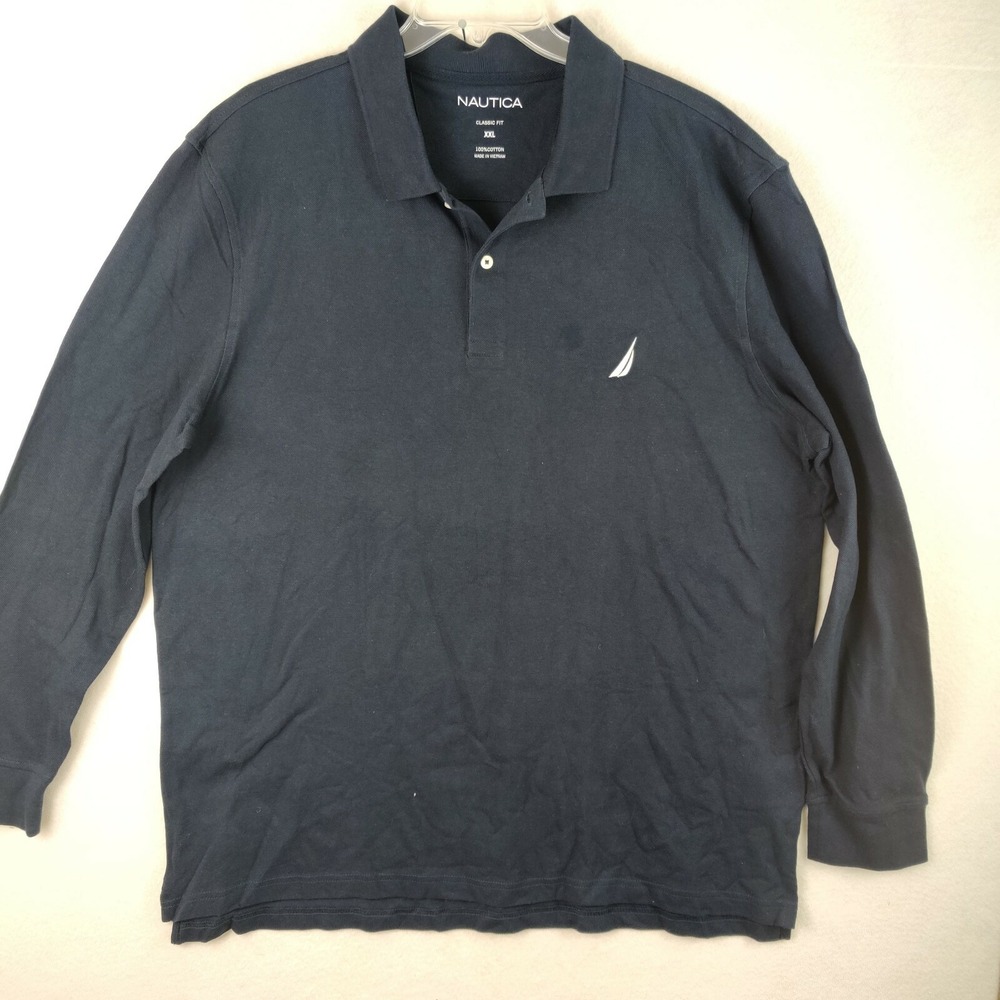 Nautica Mens Long Sleeve Polo Shirt Classic Fit XXLarge Navy Blue Polo Rugby 2XL